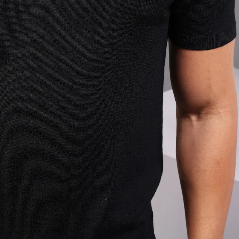 Black Venetian Merino Zip Polo