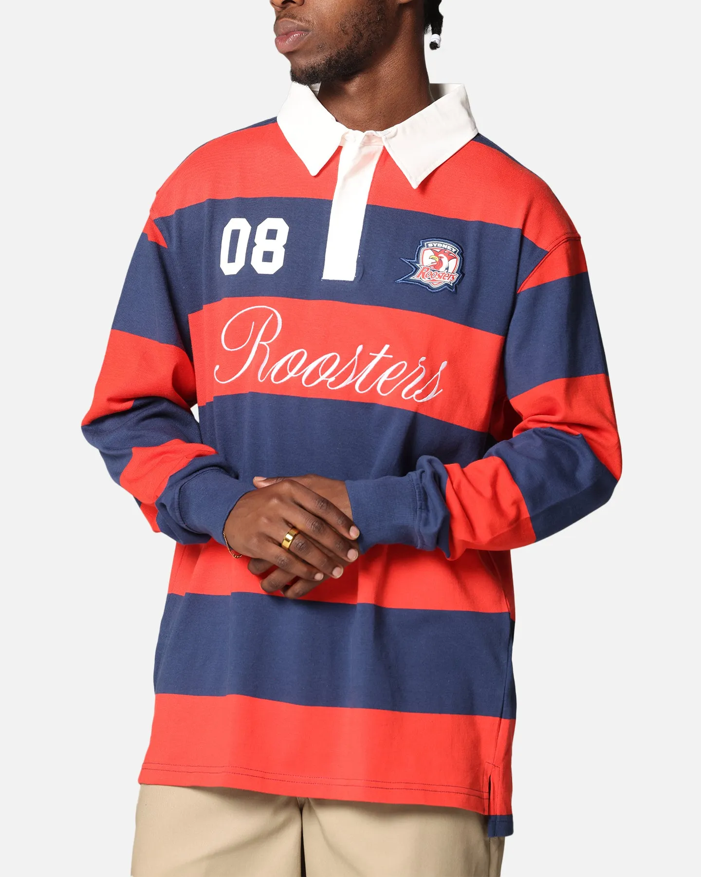 Bleacher Athletic Sydney Roosters NRL Stripe Rugby Polo Shirt Official Team Colour