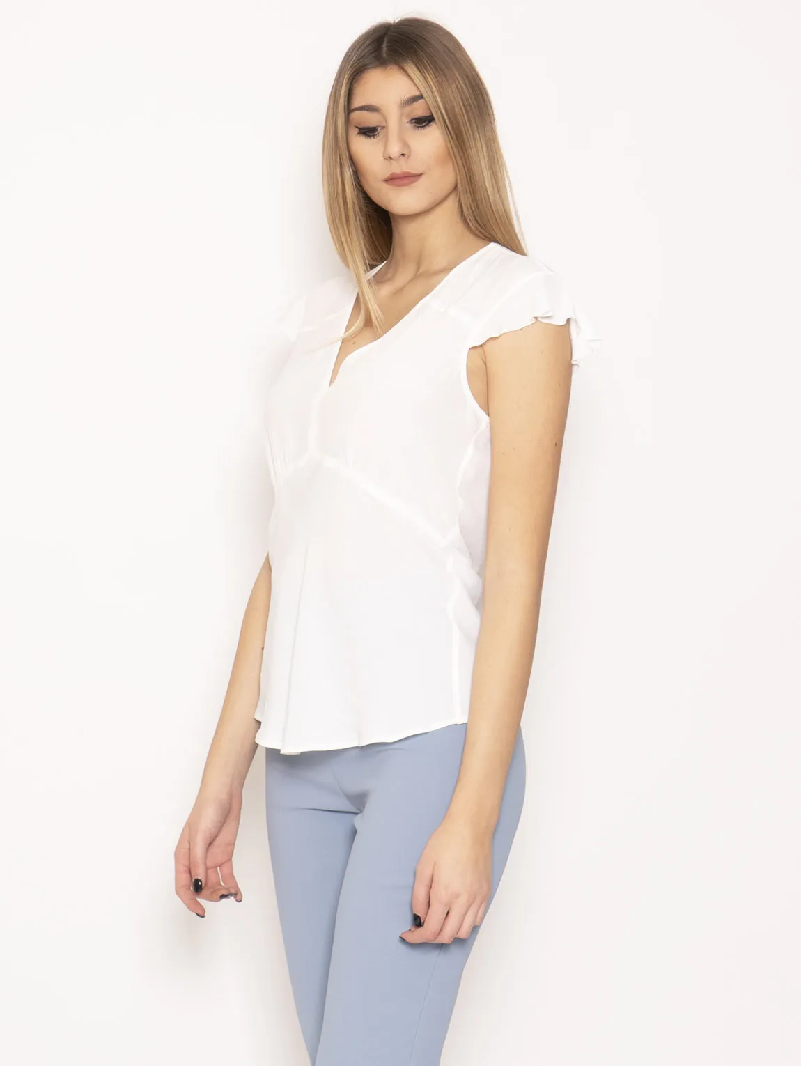 Blouse with V-neck Wurstel White
