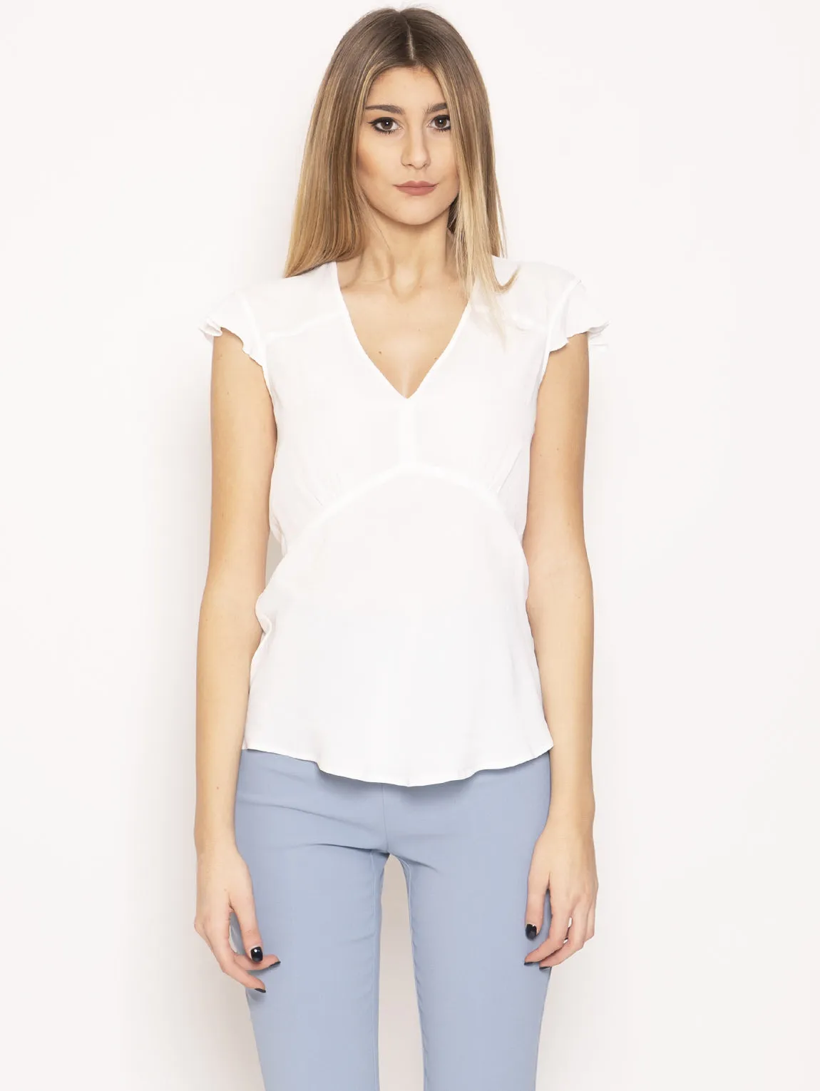 Blouse with V-neck Wurstel White