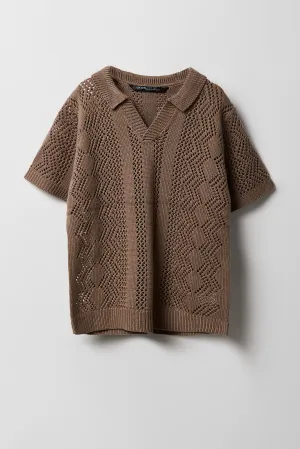 Boys Diamond Open Knit Polo