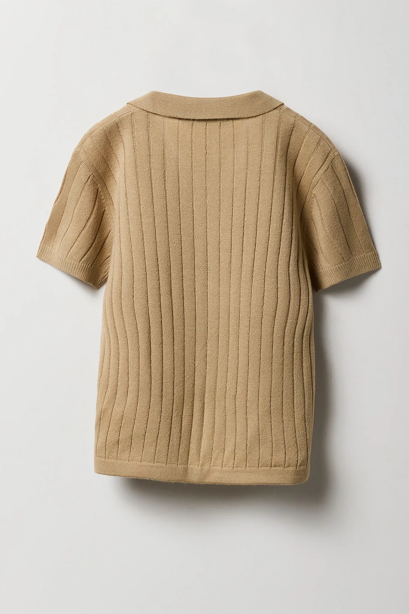 Boys Wide Ribbed Knit Button-Up Polo