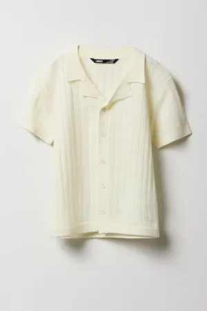 Boys Wide Ribbed Knit Button-Up Polo