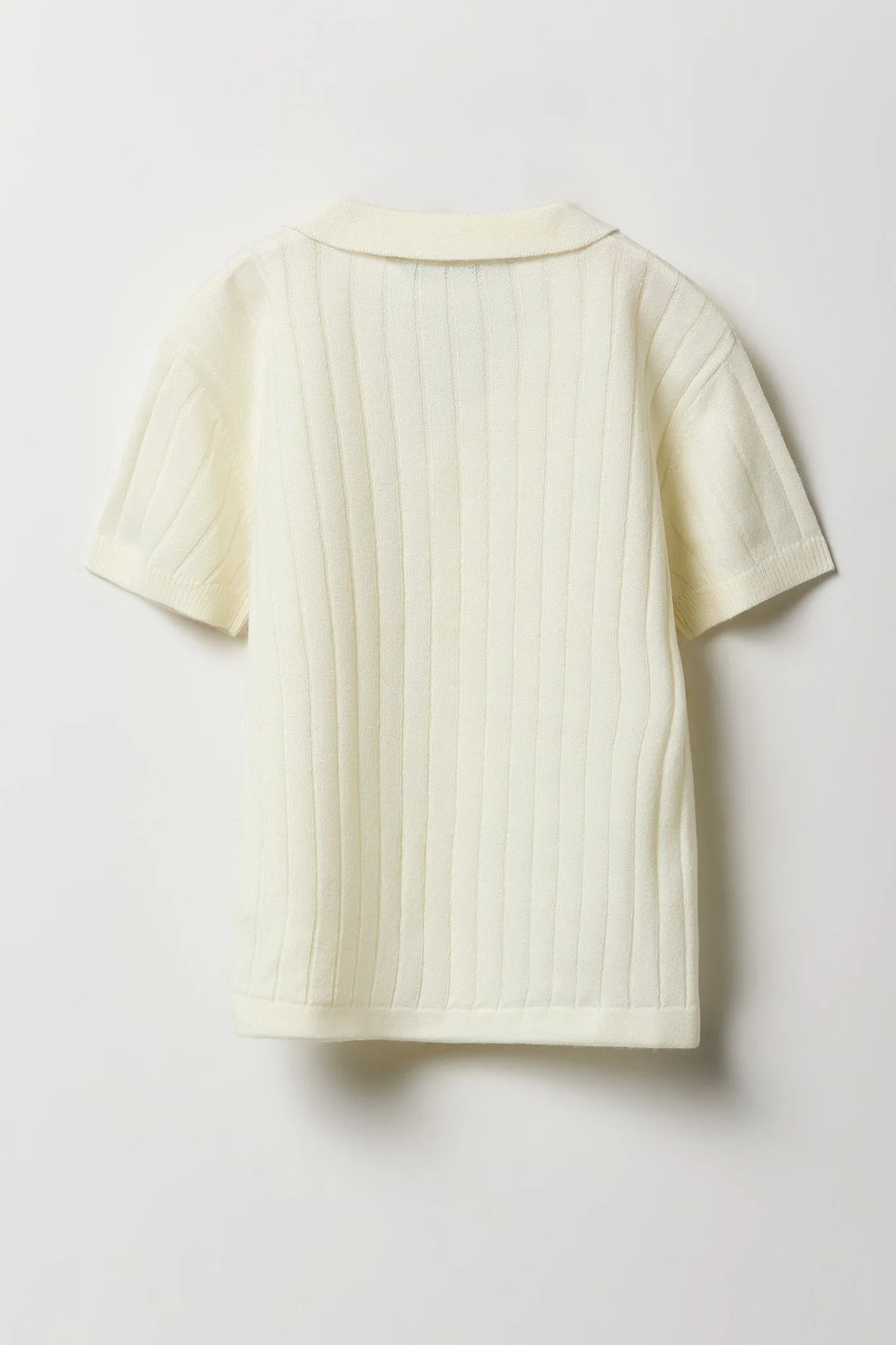 Boys Wide Ribbed Knit Button-Up Polo