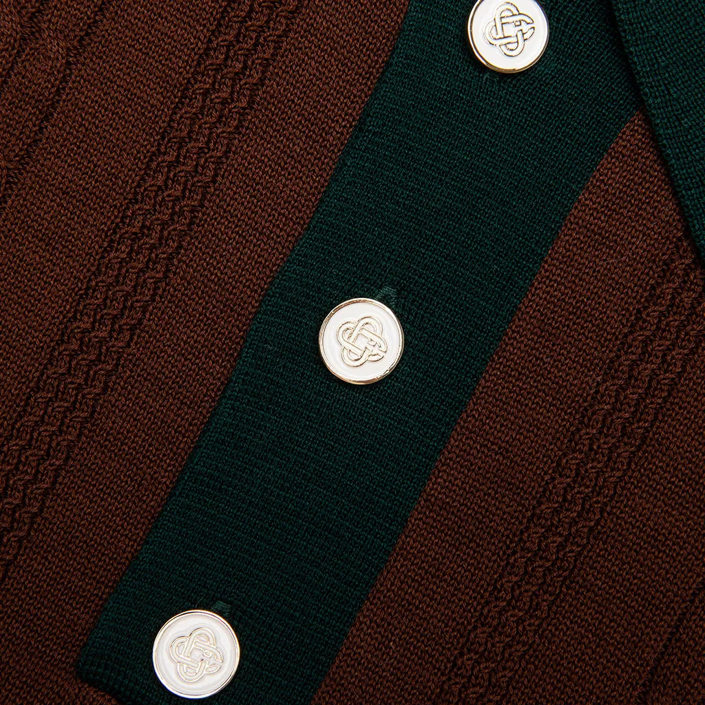 Cable Knit Oversized Polo Shirt - Dark Brown