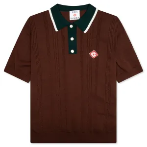 Cable Knit Oversized Polo Shirt - Dark Brown