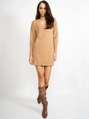 Camel V-Neck Knit Dress
