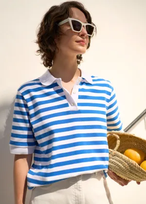 CAROLA - Striped Cotton Polo Shirt  (WHITE / MER BLUE)