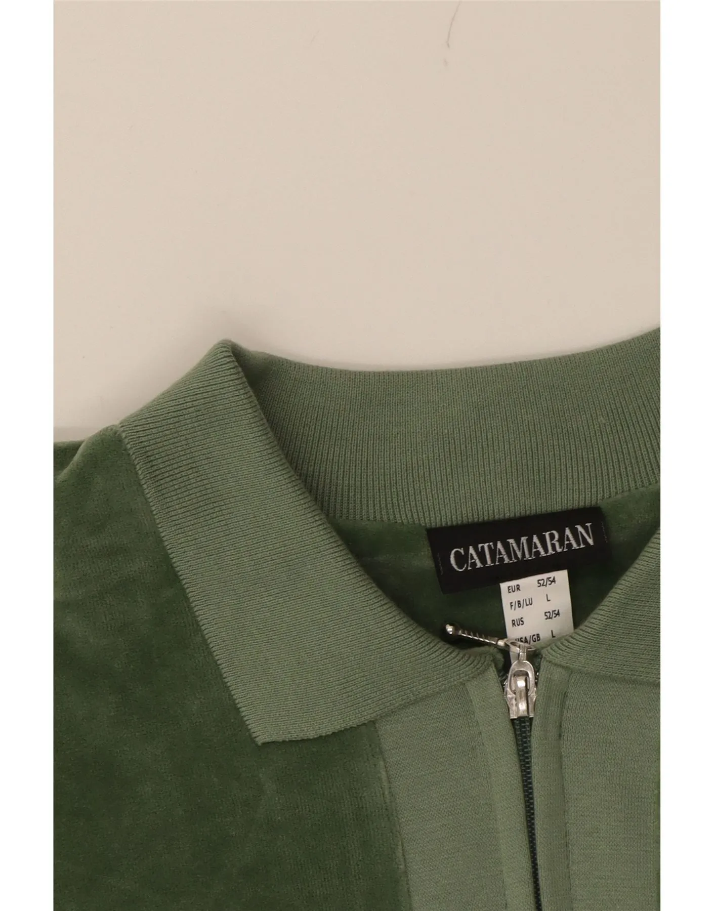 CATAMARAN Mens Polo Neck Fleece Jumper IT 52/54 Large Green Cotton