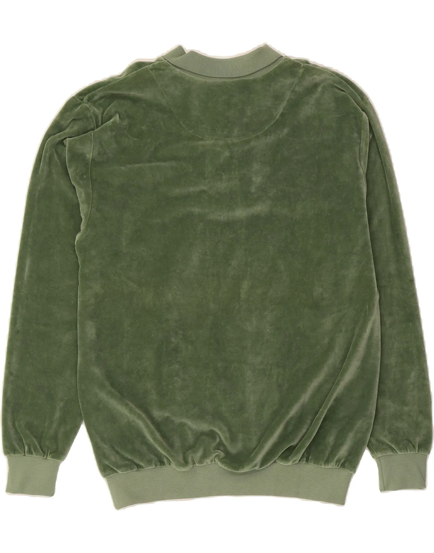 CATAMARAN Mens Polo Neck Fleece Jumper IT 52/54 Large Green Cotton