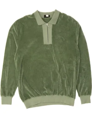CATAMARAN Mens Polo Neck Fleece Jumper IT 52/54 Large Green Cotton