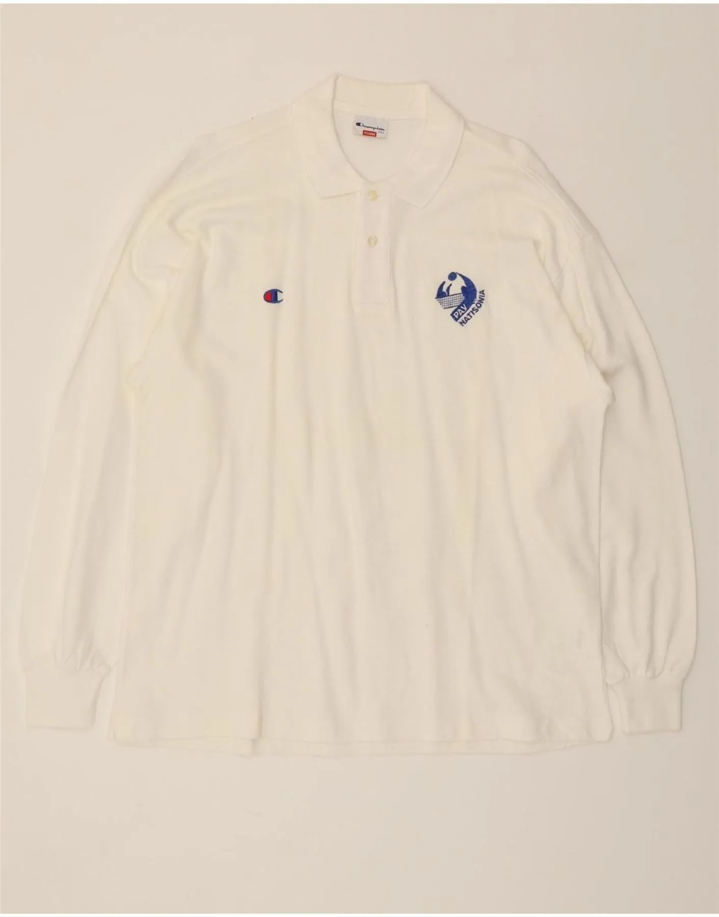CHAMPION Mens Long Sleeve Polo Shirt XL White Cotton