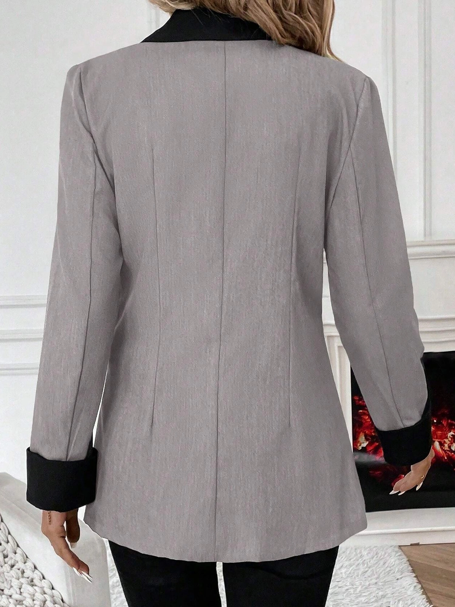 Colorblock Notched Lapel Single Button Blazer