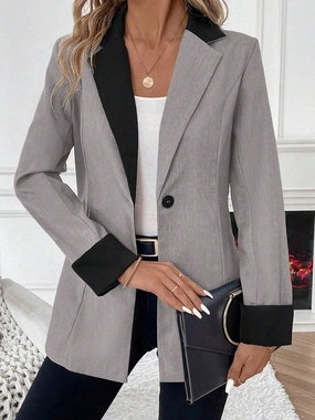 Colorblock Notched Lapel Single Button Blazer