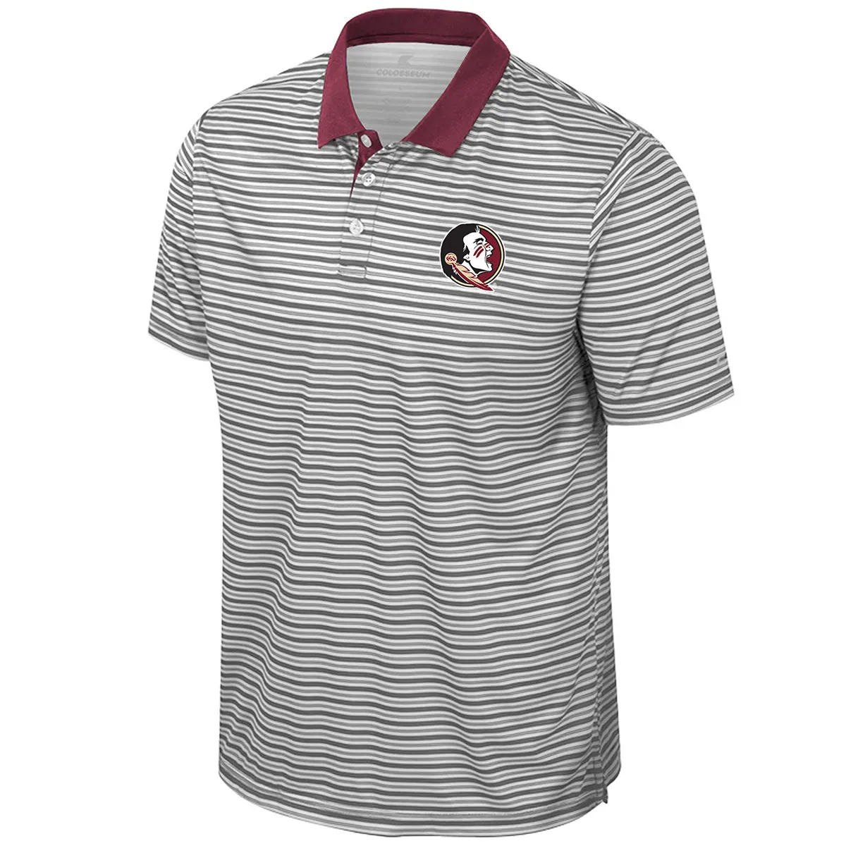 Colosseum Men's Seminole Logo Striped Performance Polo - Grey/Garnet