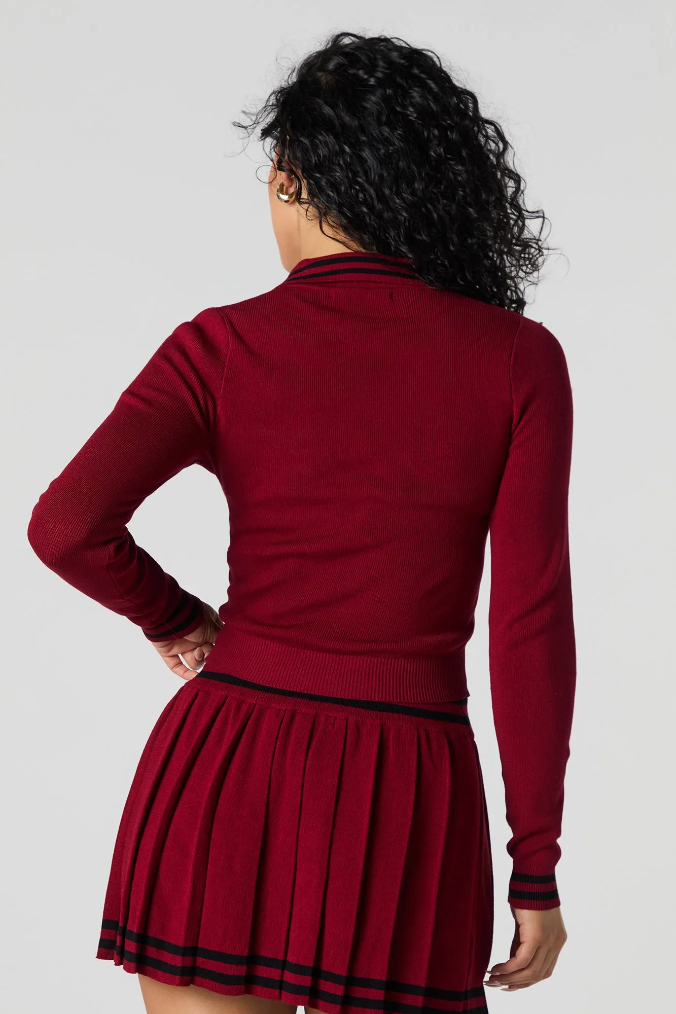 Contrast Knit Long Sleeve Crop Top
