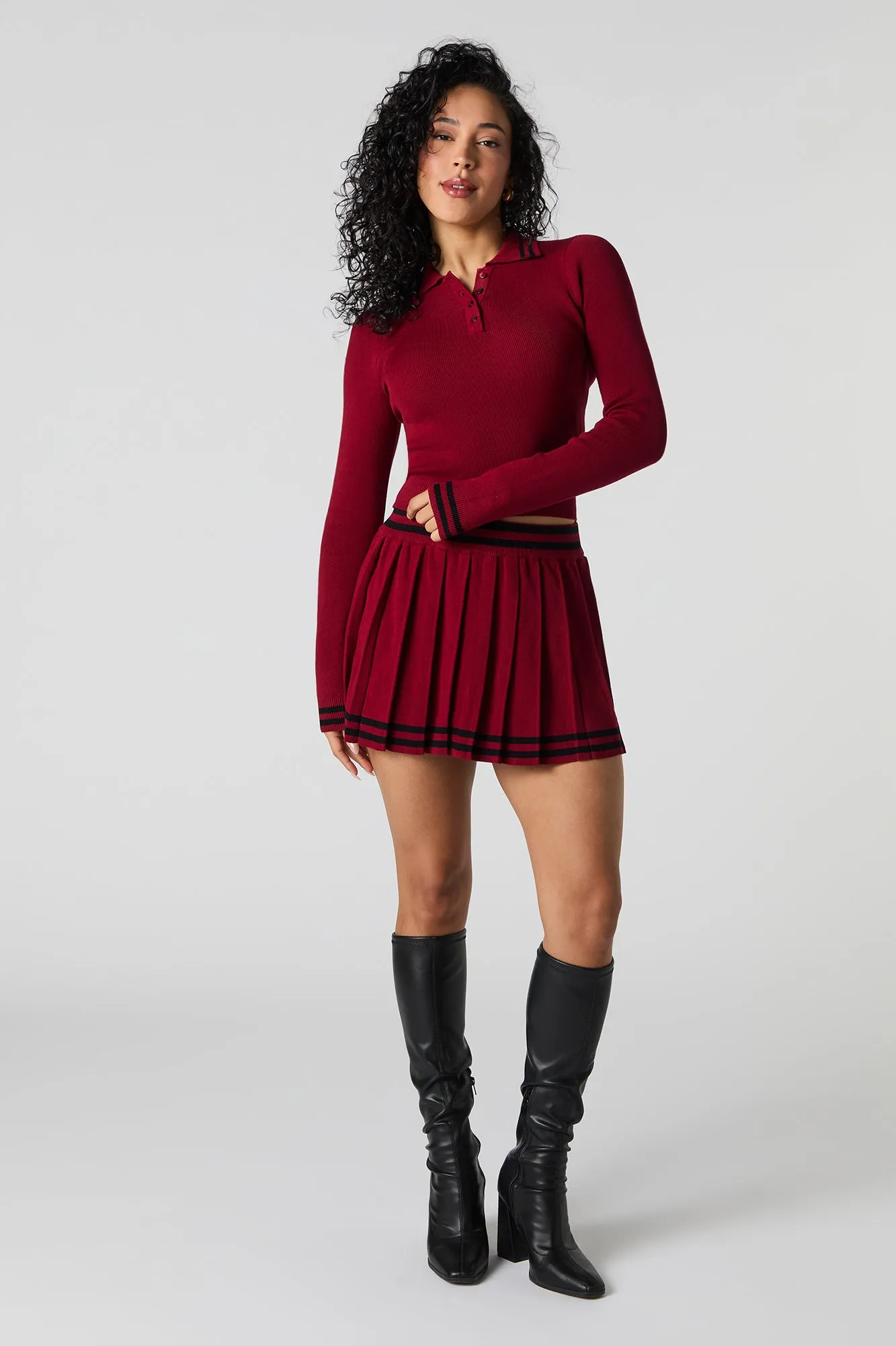 Contrast Knit Long Sleeve Crop Top