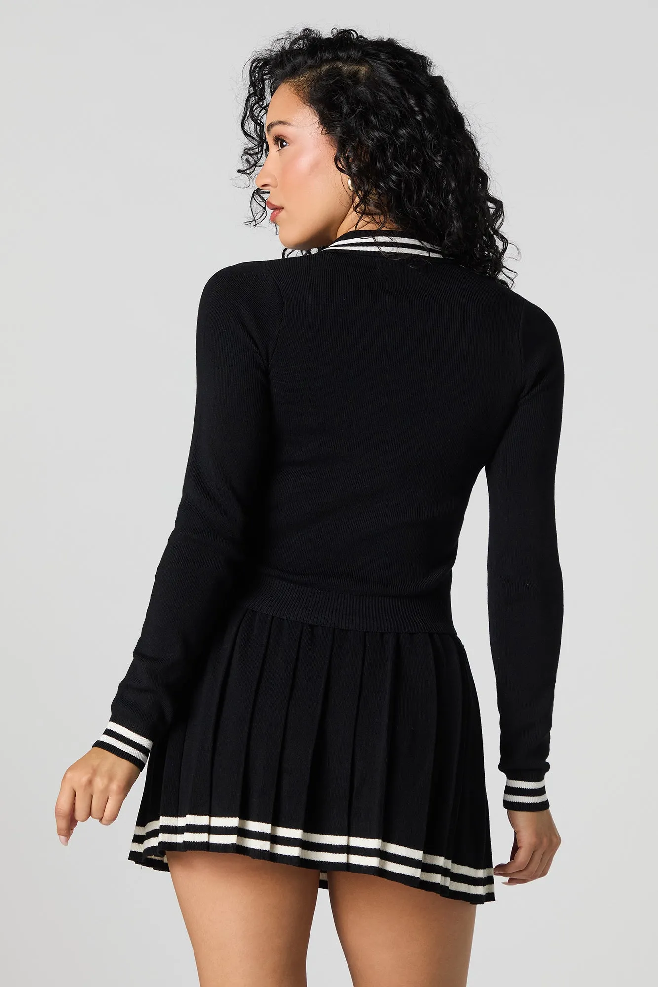 Contrast Knit Long Sleeve Crop Top