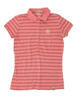 CONVERSE Womens Polo Shirt UK 14 Large Pink Striped Cotton