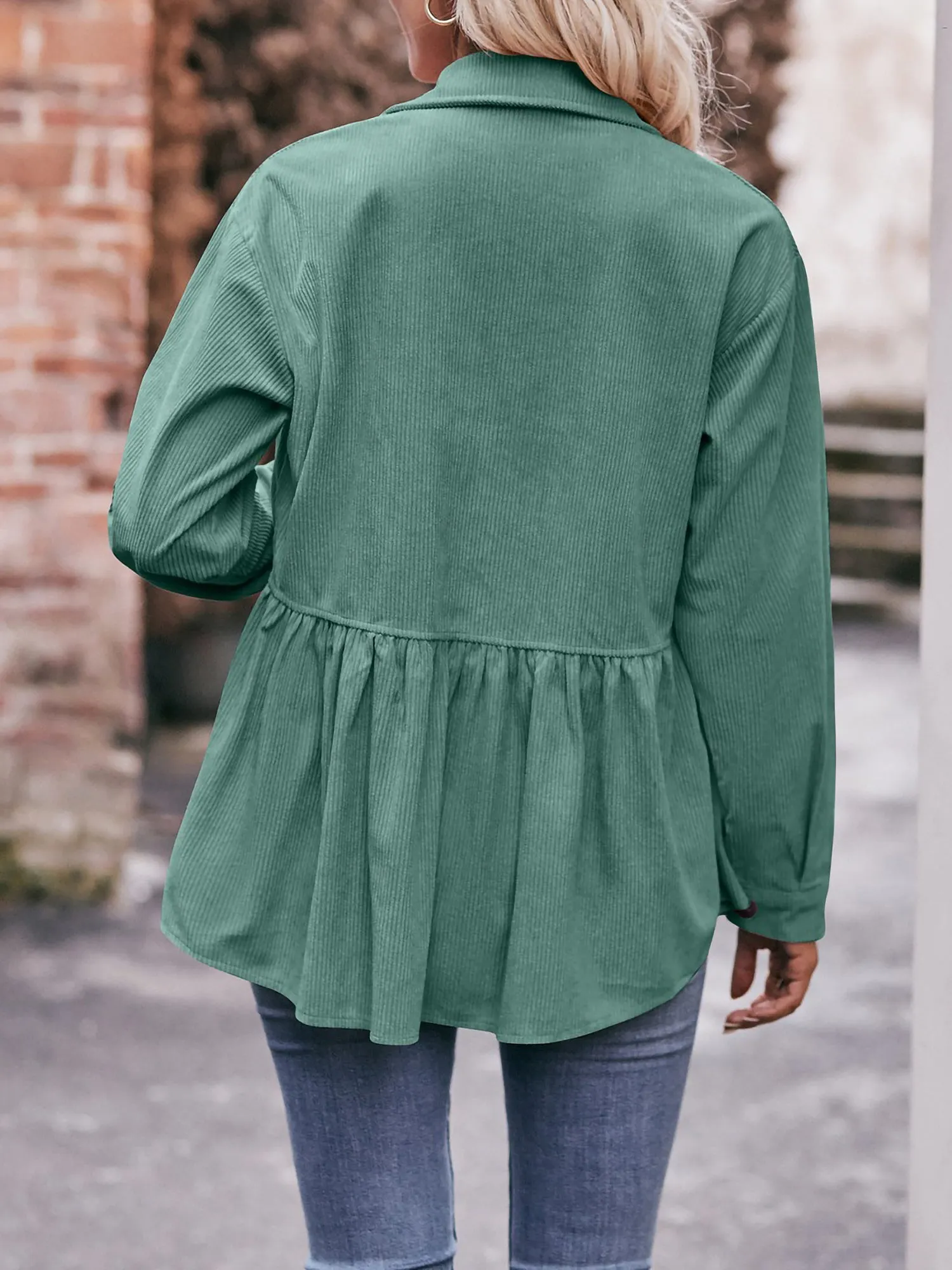 Corduroy Collared Button Down Babydoll Blouse