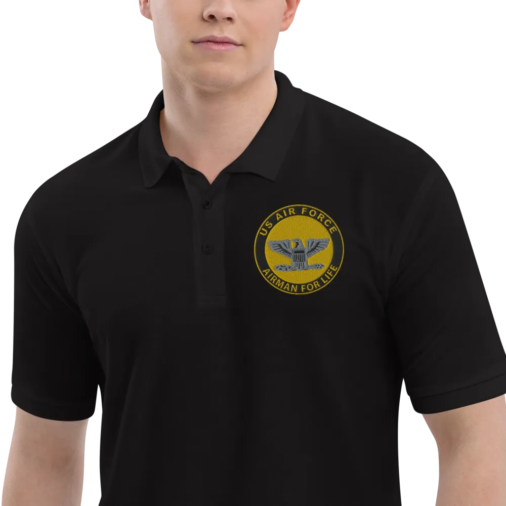 Custom US Air Force Ranks, Insignia Airman For Life Embroidered Port Authority Polo Shirt