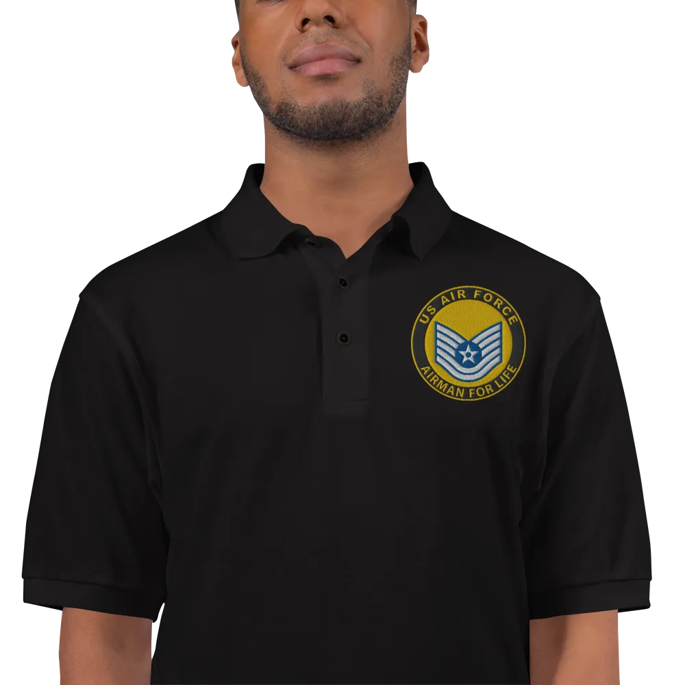 Custom US Air Force Ranks, Insignia Airman For Life Embroidered Port Authority Polo Shirt