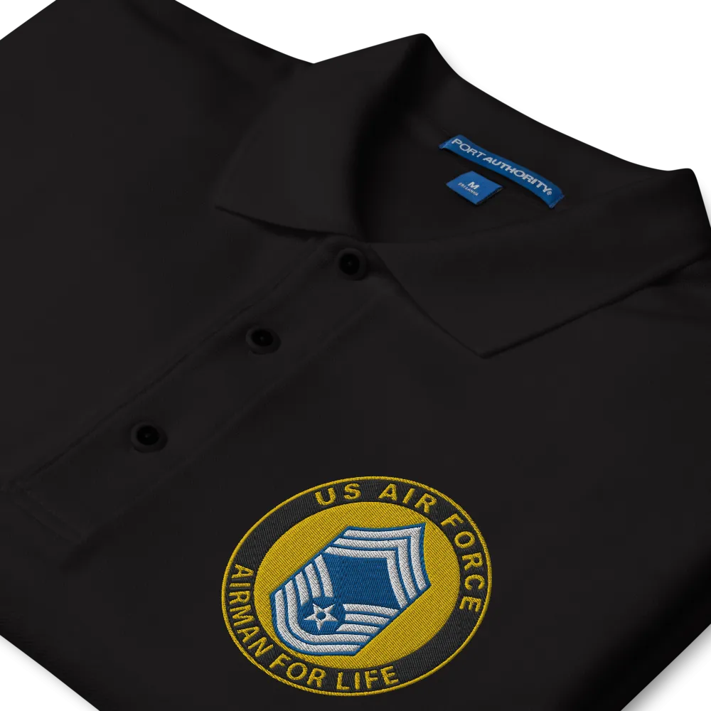 Custom US Air Force Ranks, Insignia Airman For Life Embroidered Port Authority Polo Shirt