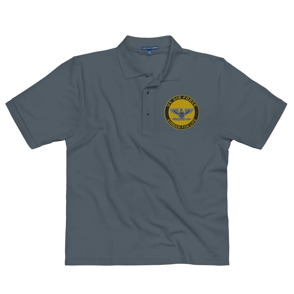 Custom US Air Force Ranks, Insignia Airman For Life Embroidered Port Authority Polo Shirt
