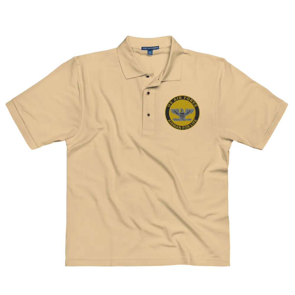Custom US Air Force Ranks, Insignia Airman For Life Embroidered Port Authority Polo Shirt