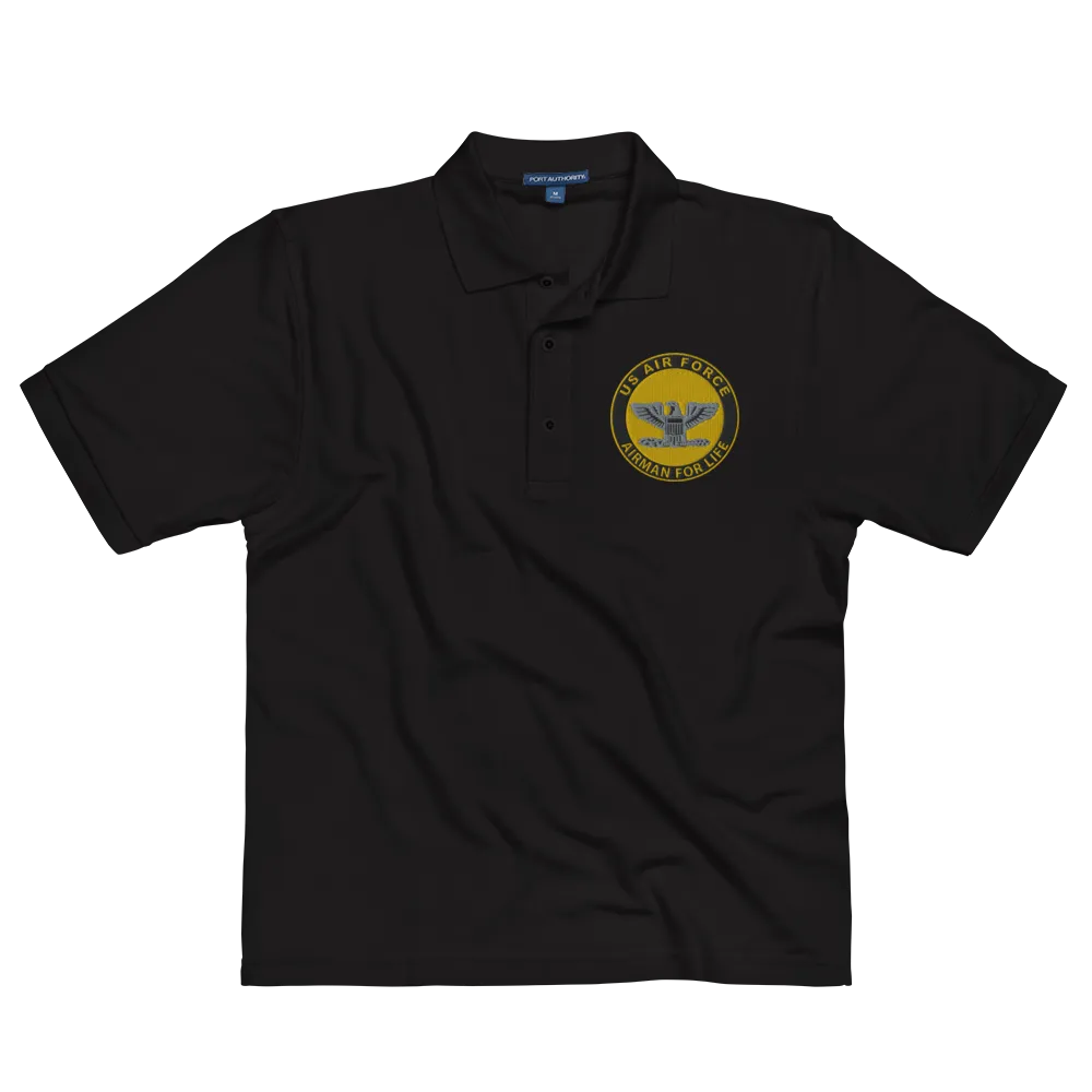 Custom US Air Force Ranks, Insignia Airman For Life Embroidered Port Authority Polo Shirt