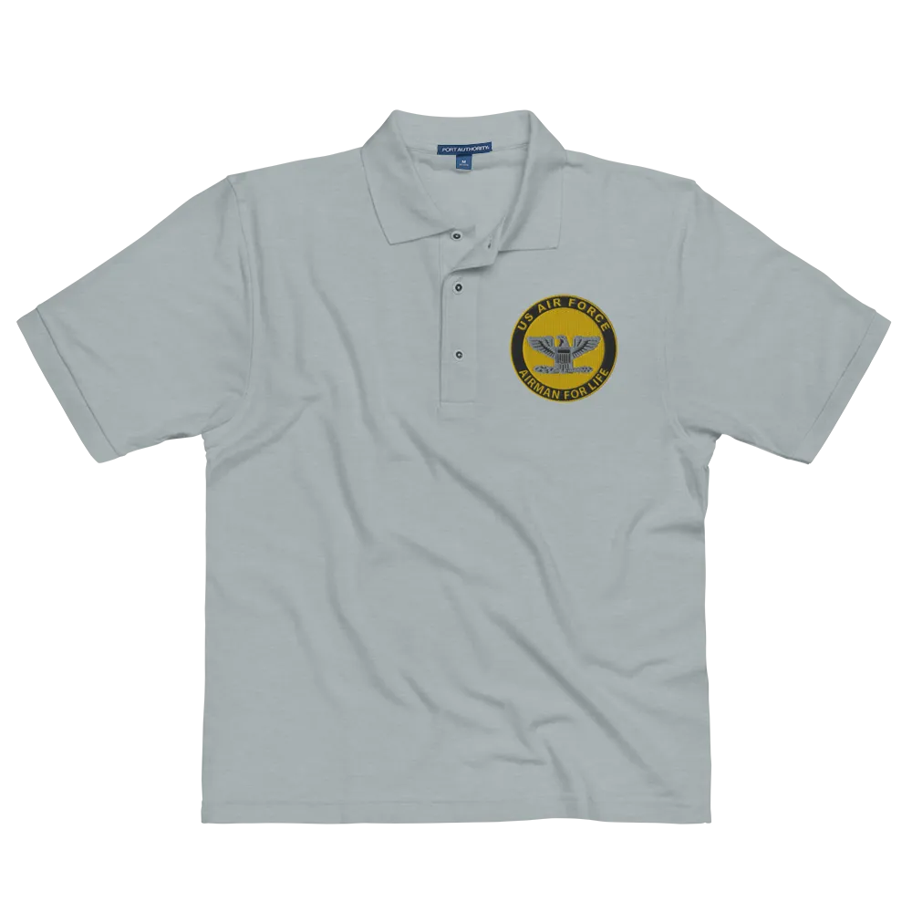 Custom US Air Force Ranks, Insignia Airman For Life Embroidered Port Authority Polo Shirt