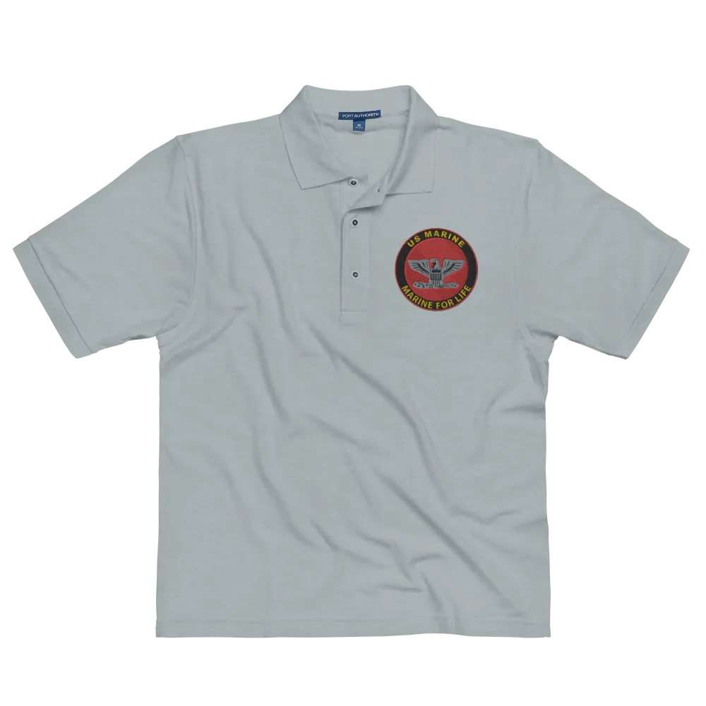 Custom US Marine Corps Ranks, Insignia Marine For Life Embroidered Port Authority Polo Shirt