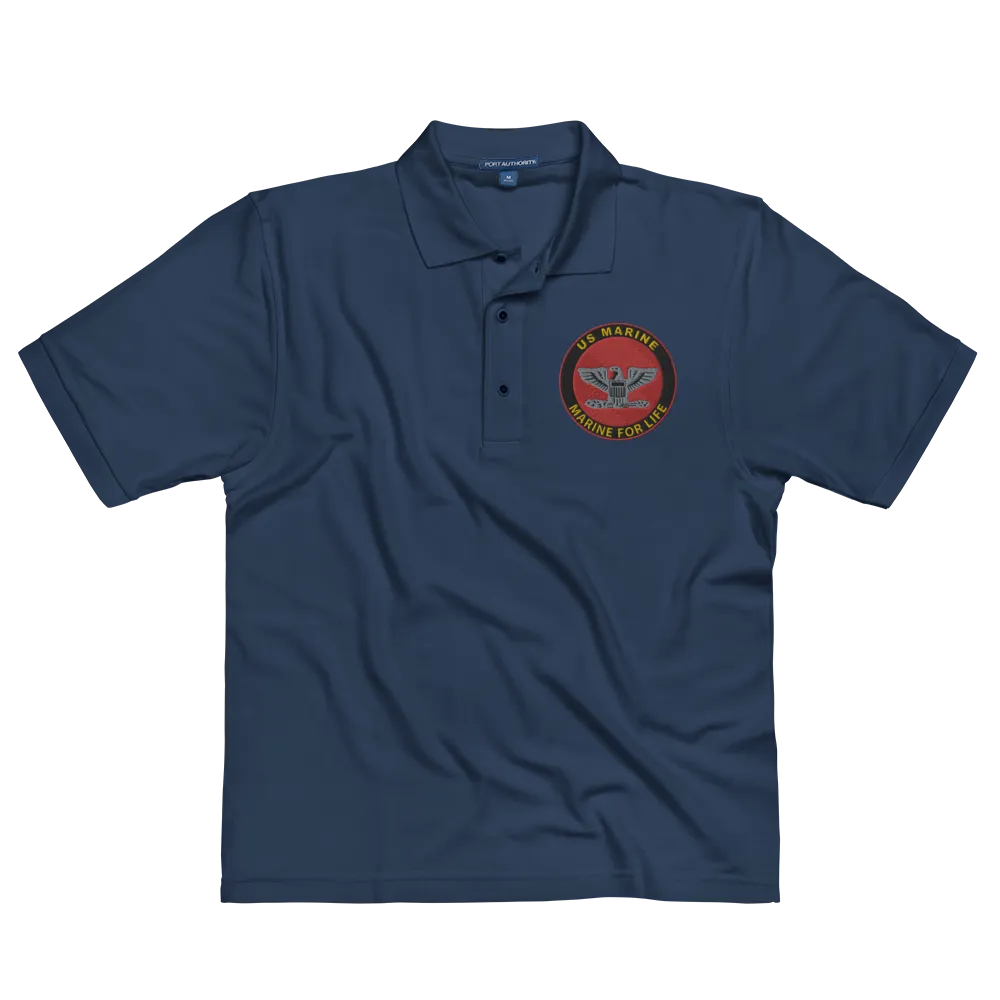 Custom US Marine Corps Ranks, Insignia Marine For Life Embroidered Port Authority Polo Shirt