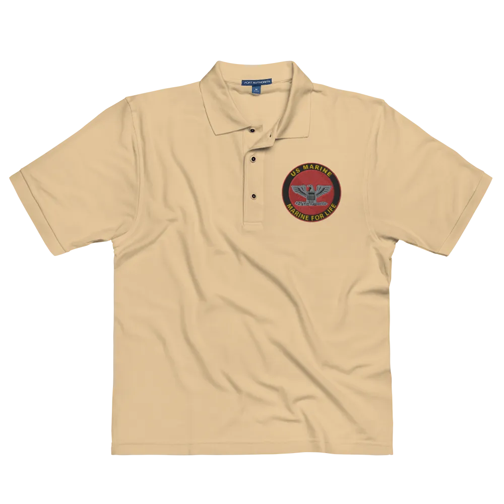 Custom US Marine Corps Ranks, Insignia Marine For Life Embroidered Port Authority Polo Shirt
