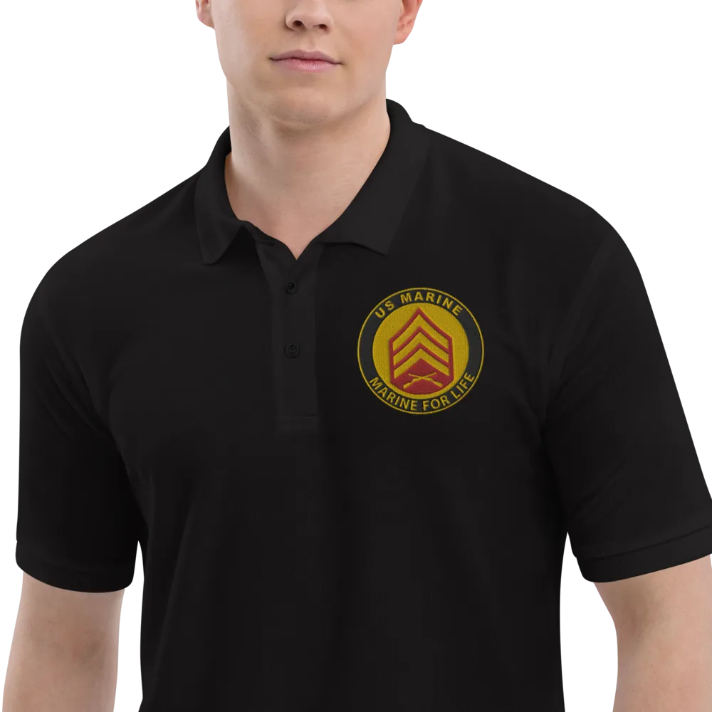 Custom US Marine Corps Ranks, Insignia Marine For Life Embroidered Port Authority Polo Shirt