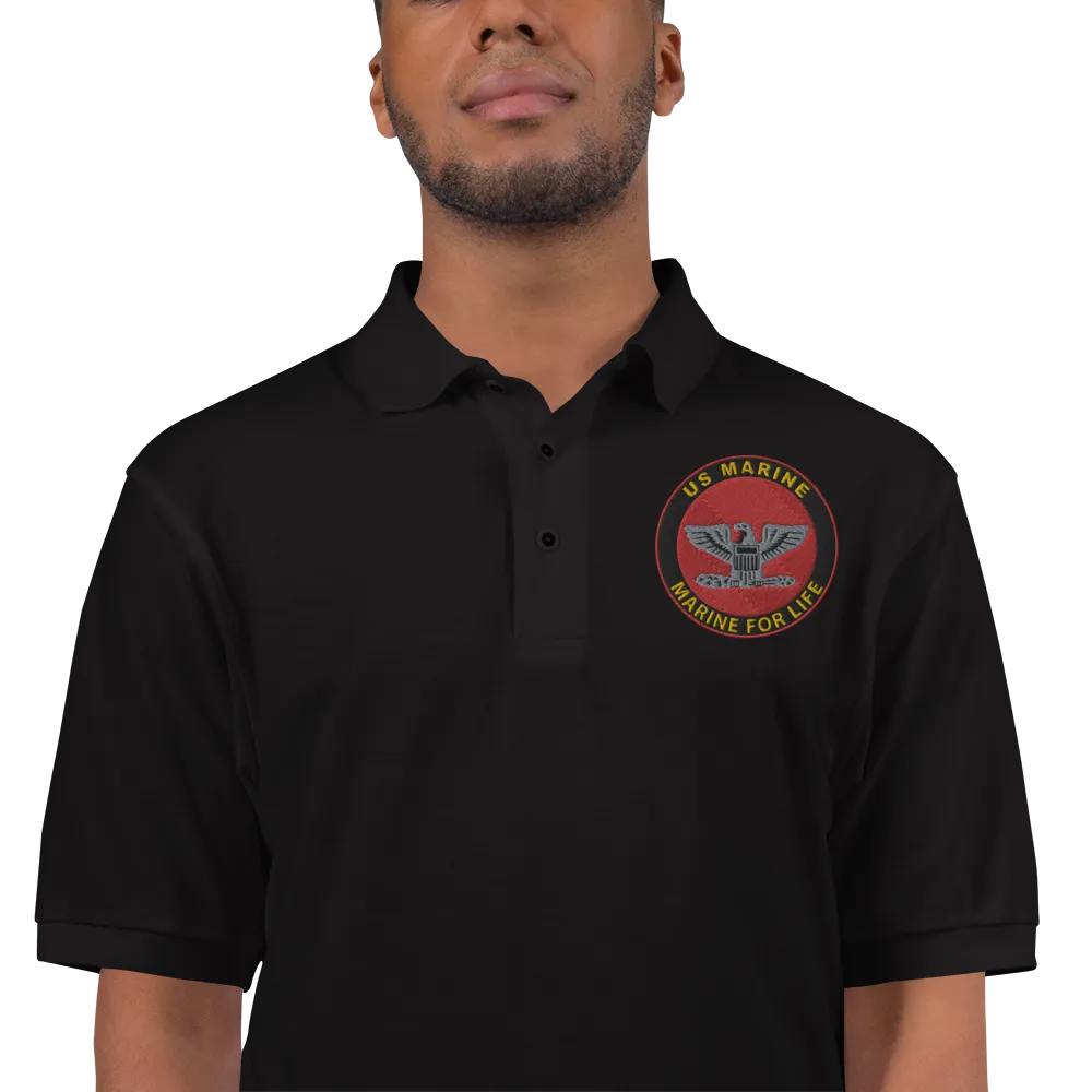Custom US Marine Corps Ranks, Insignia Marine For Life Embroidered Port Authority Polo Shirt