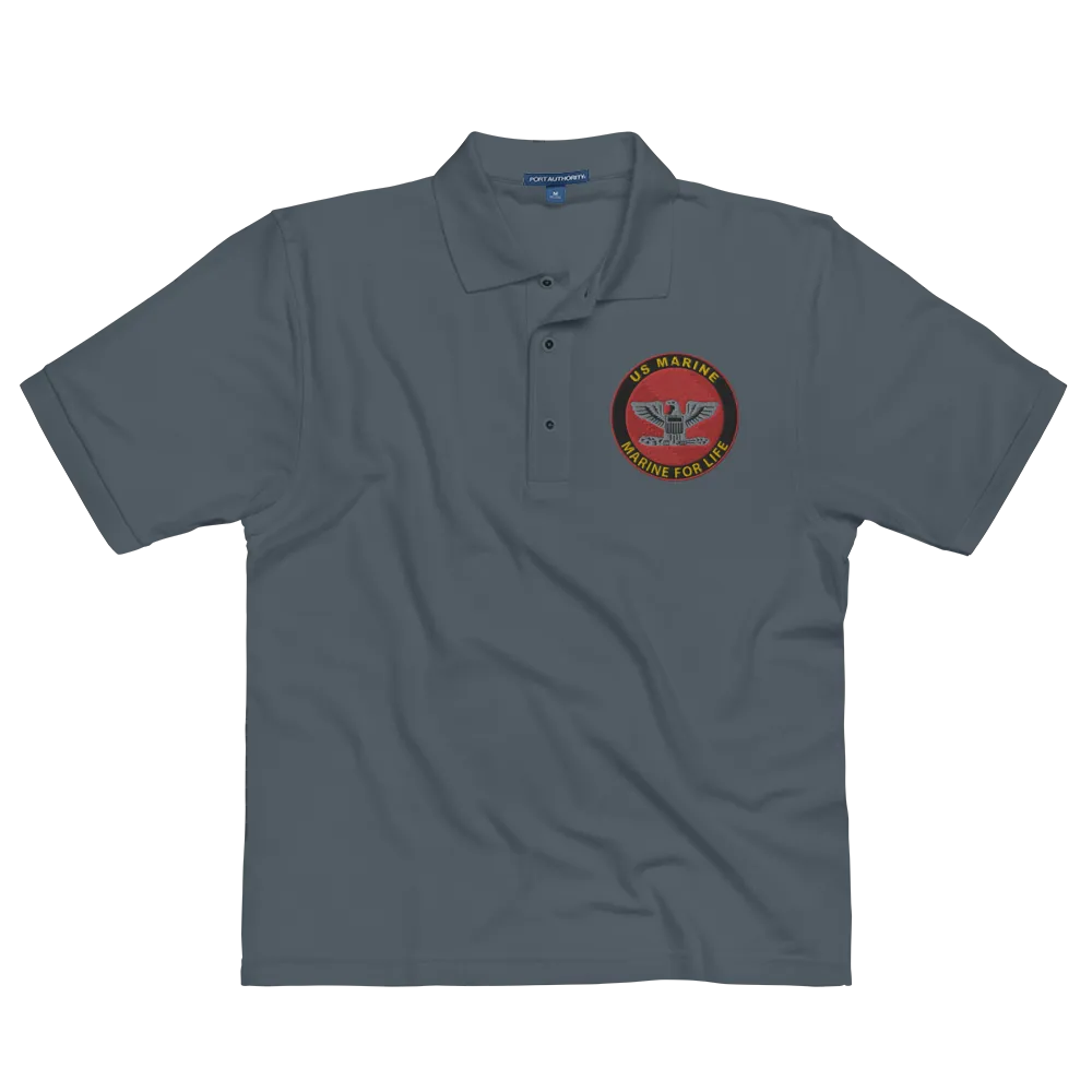 Custom US Marine Corps Ranks, Insignia Marine For Life Embroidered Port Authority Polo Shirt