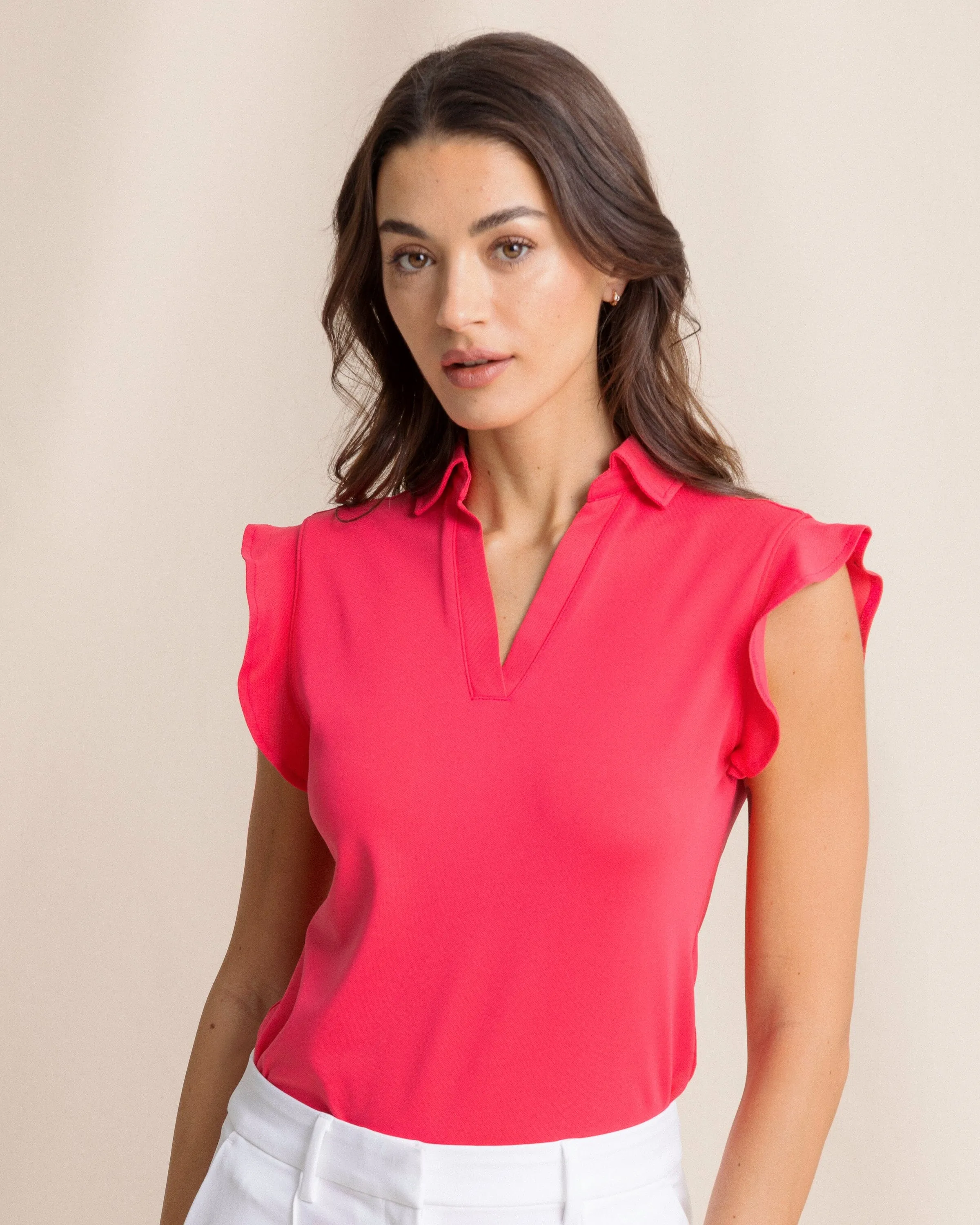Dayna Active Ruffle Polo Tank