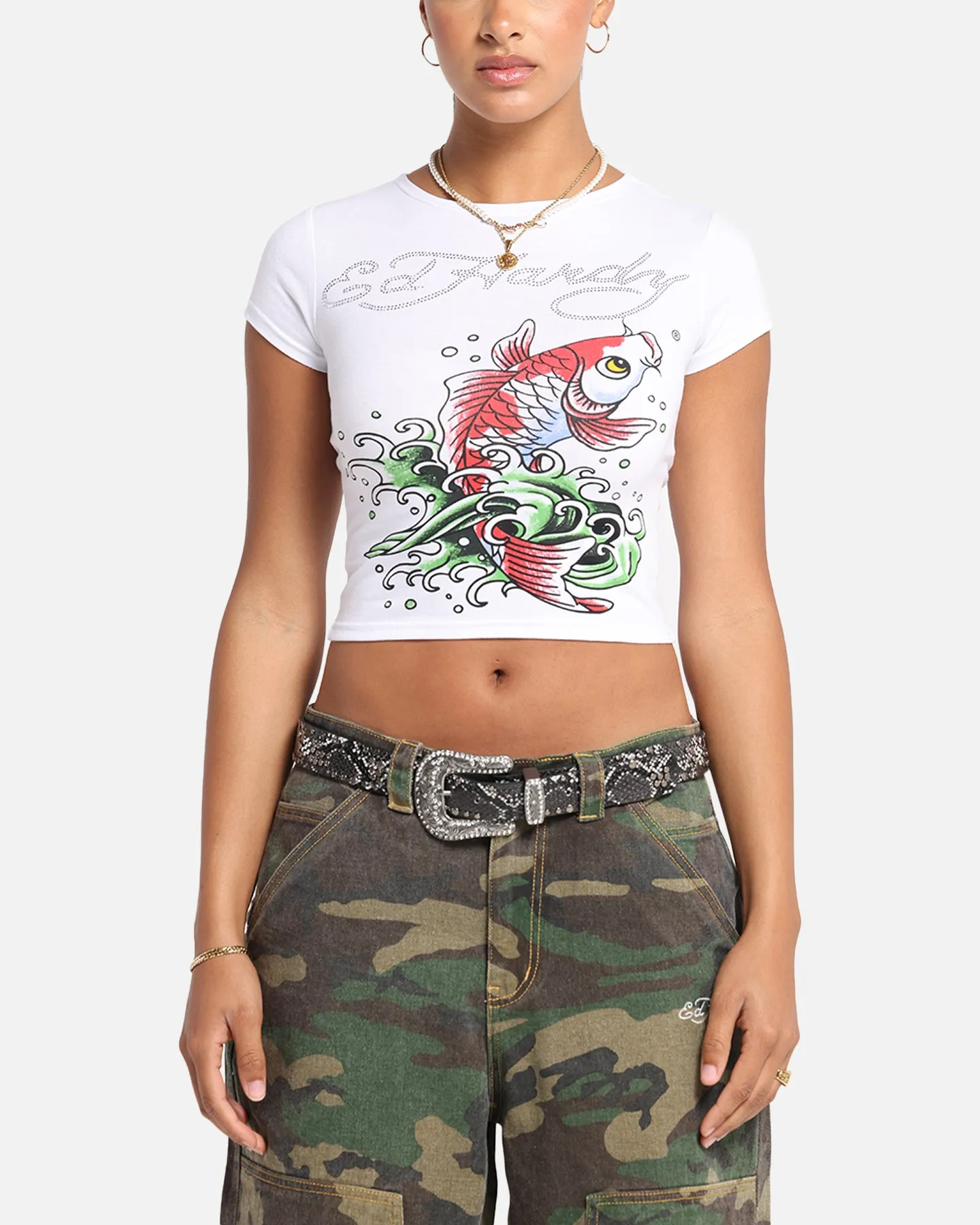 Ed Hardy Women's Koi Baby T-Shirt White