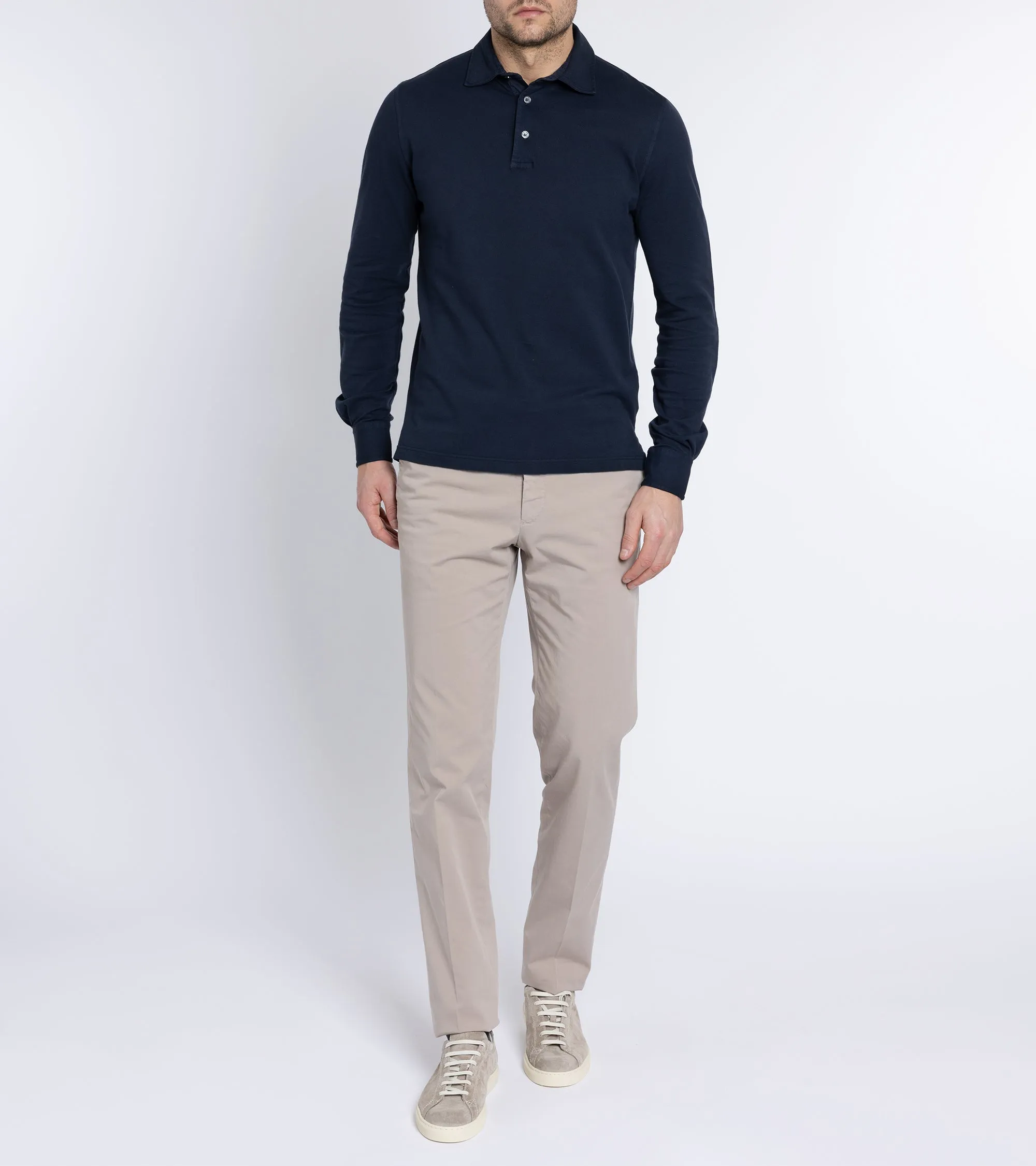 Fedeli North Cotton Pique Long Sleeve Polo Shirt: Navy