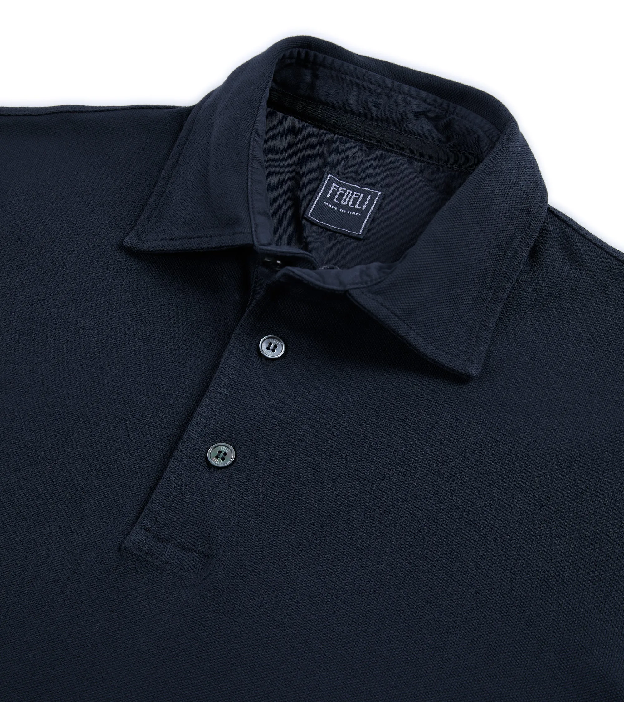 Fedeli North Cotton Pique Long Sleeve Polo Shirt: Navy