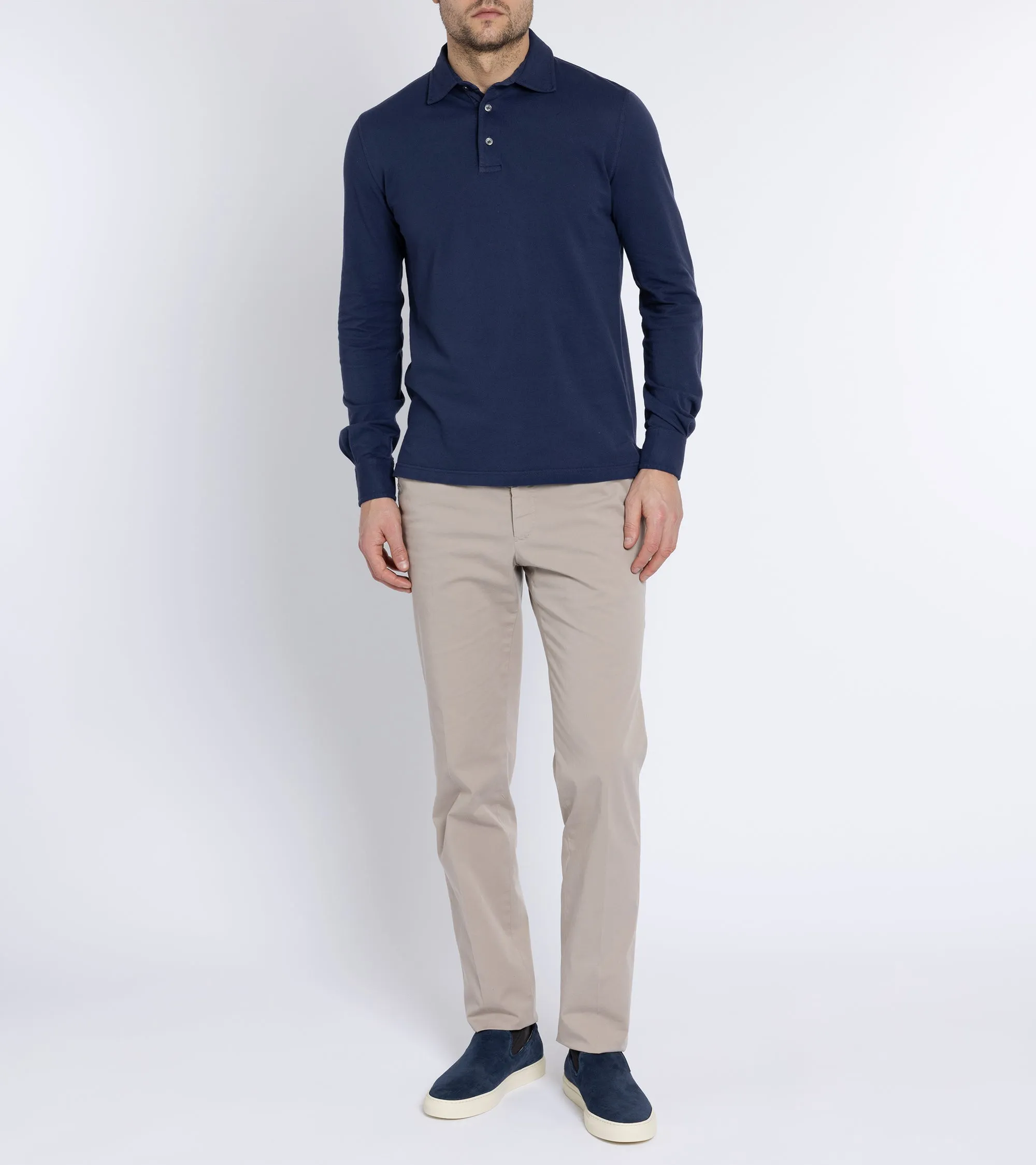 Fedeli North Cotton Pique Long Sleeve Polo Shirt: Royal Blue