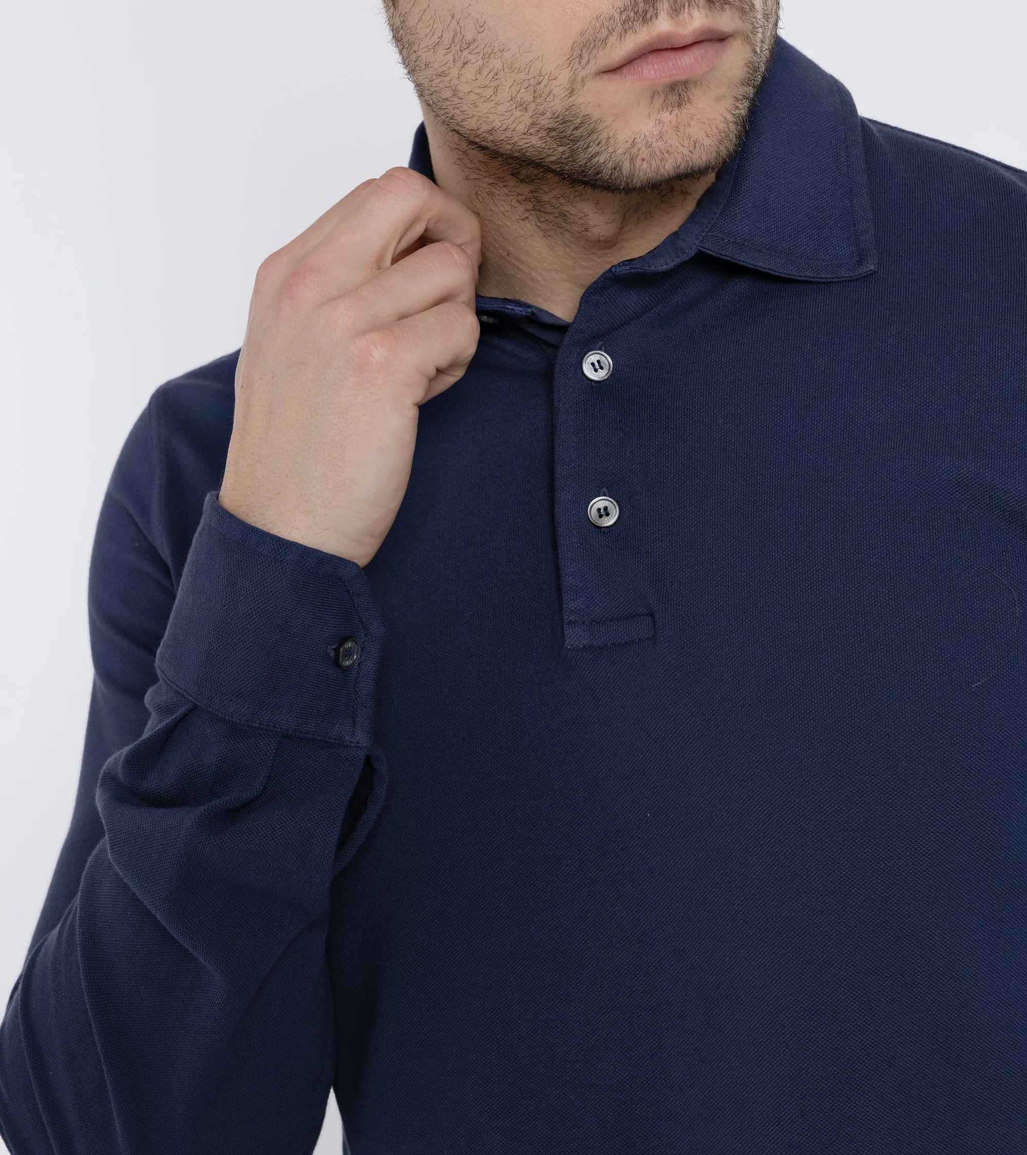 Fedeli North Cotton Pique Long Sleeve Polo Shirt: Royal Blue