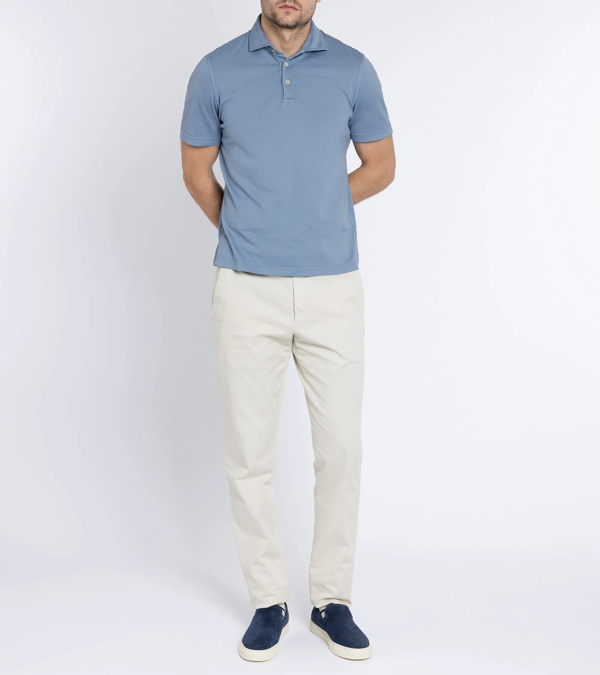 Fedeli Zero Cotton Jersey Short Sleeve Polo Shirt: Light Blue