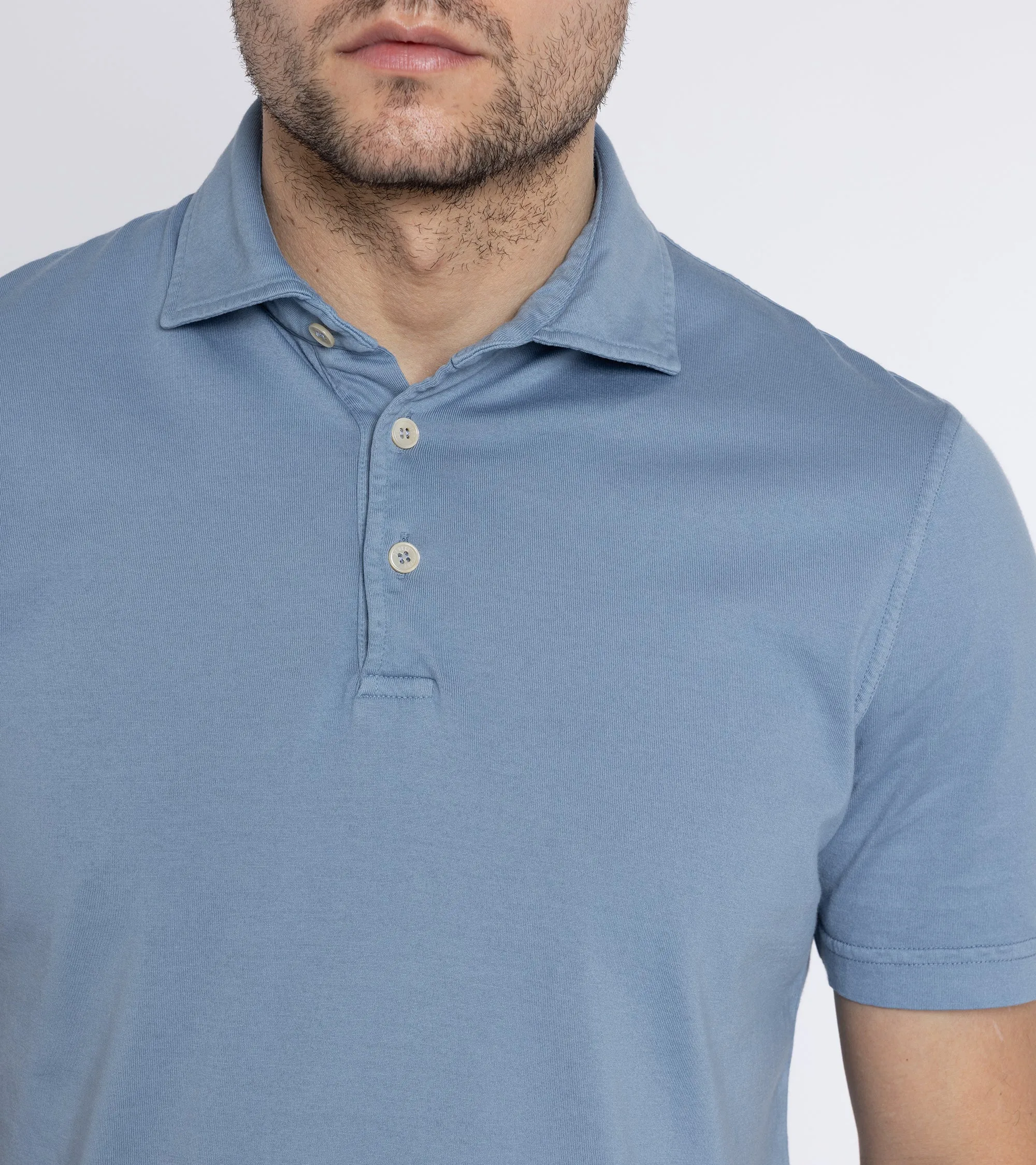 Fedeli Zero Cotton Jersey Short Sleeve Polo Shirt: Light Blue
