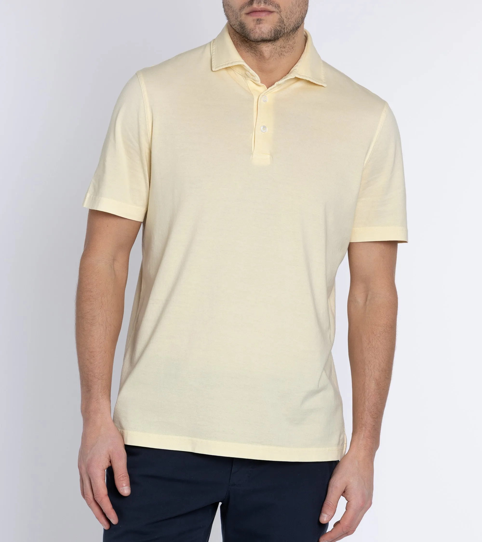 Fedeli Zero Cotton Jersey Short Sleeve Polo Shirt: Yellow