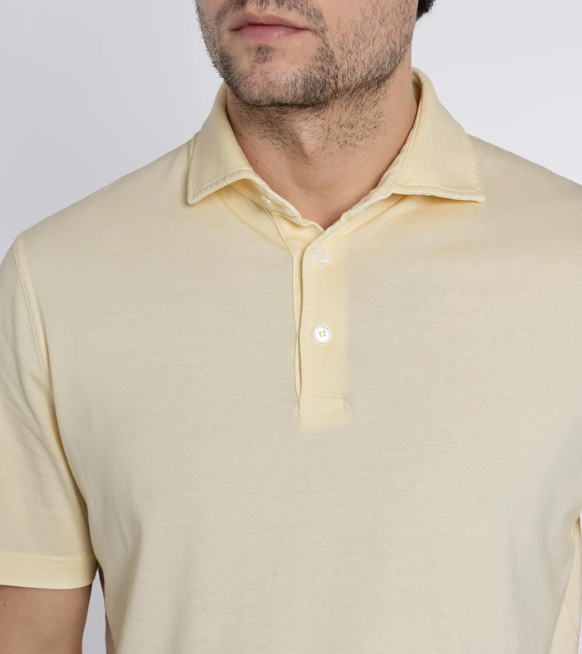 Fedeli Zero Cotton Jersey Short Sleeve Polo Shirt: Yellow