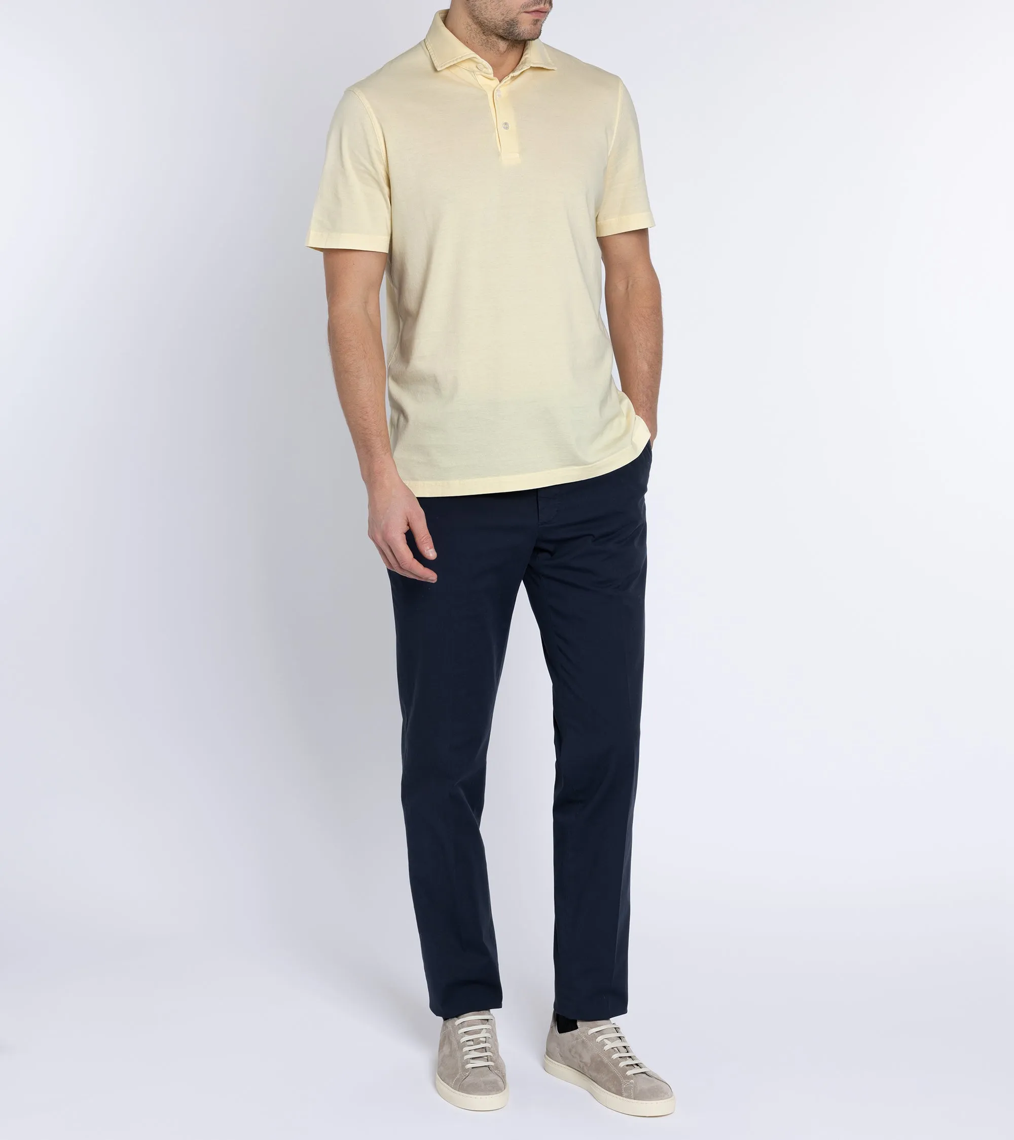 Fedeli Zero Cotton Jersey Short Sleeve Polo Shirt: Yellow