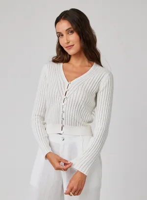 Fitted V-Neck Cardigan - White