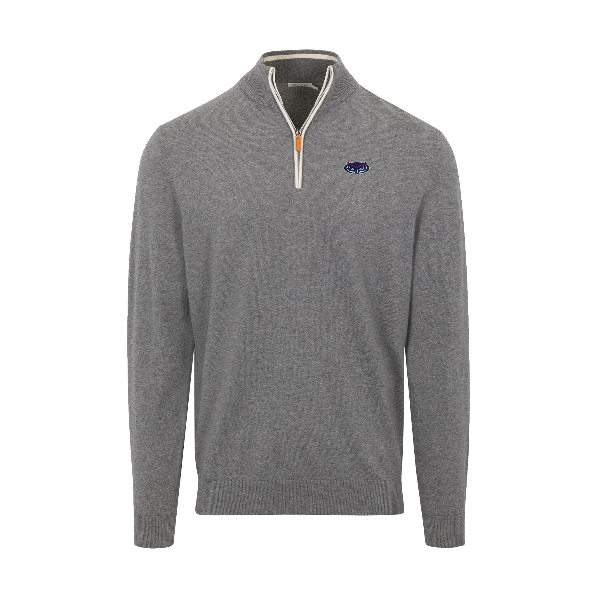 Florida Atlantic Grey with White Trim Luxury Touch Cotton and Cashmere Quarter Zip Sweater